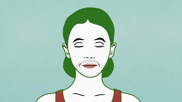 Illustration von einer nonbinären Transgender Person mit grünen Haaren. 