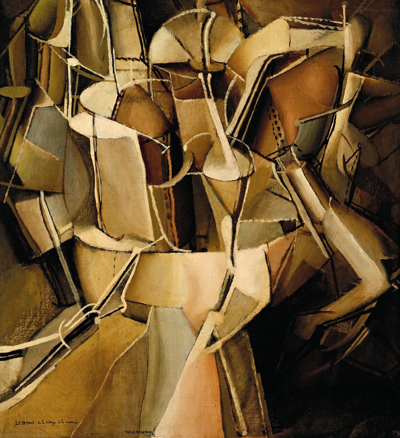 Marcel Duchamps kubistisches Gemälde: Le Passage de la Vierge à la Mariée (Der Übergang von der Jungfrau zur Neuvermählten), 1912.