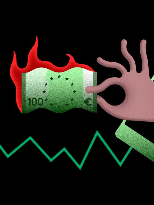 Grafik Hand mit brennendem Geldschein