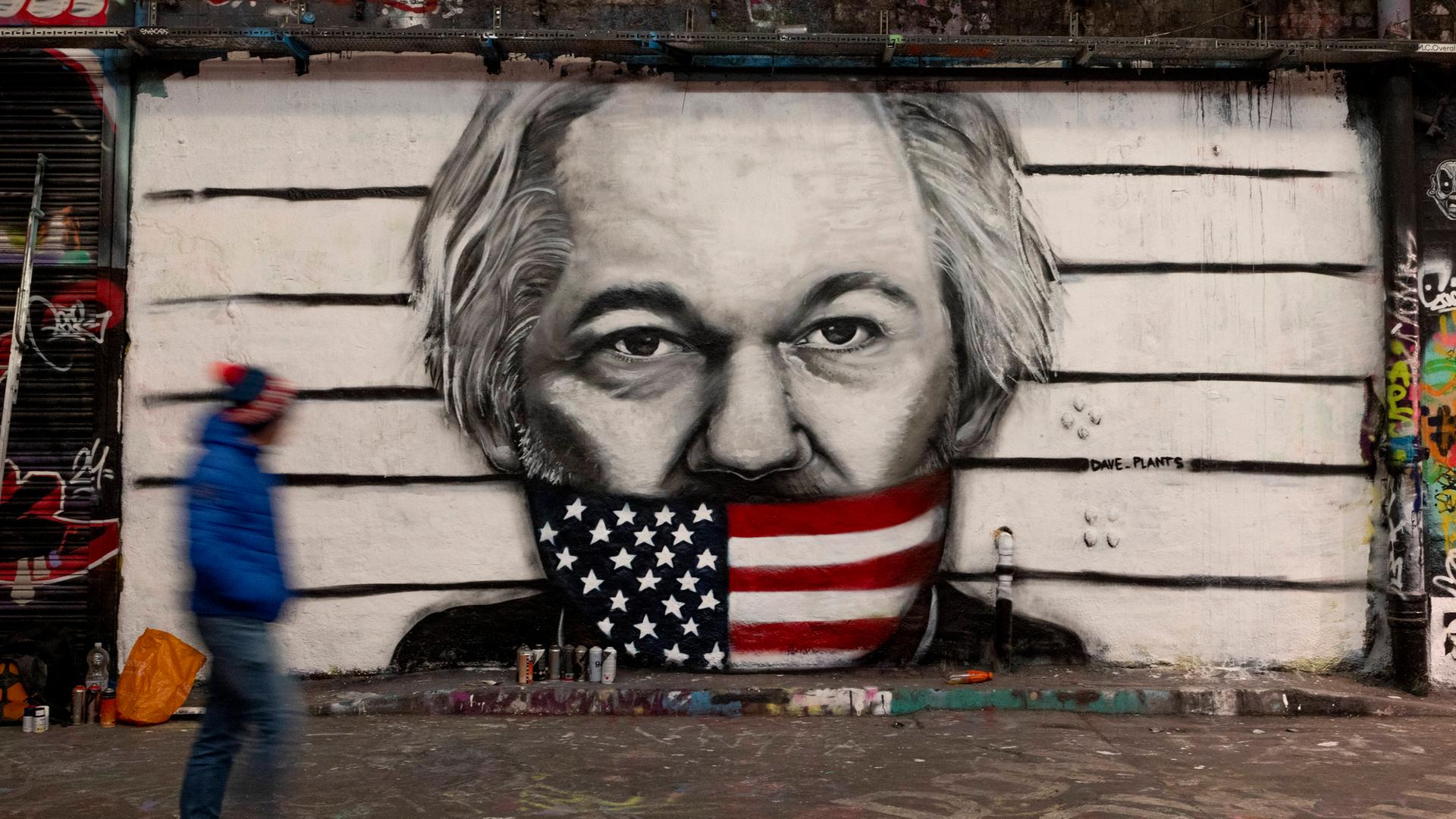 Julian-Assange-Graffiti in London, Leake Street