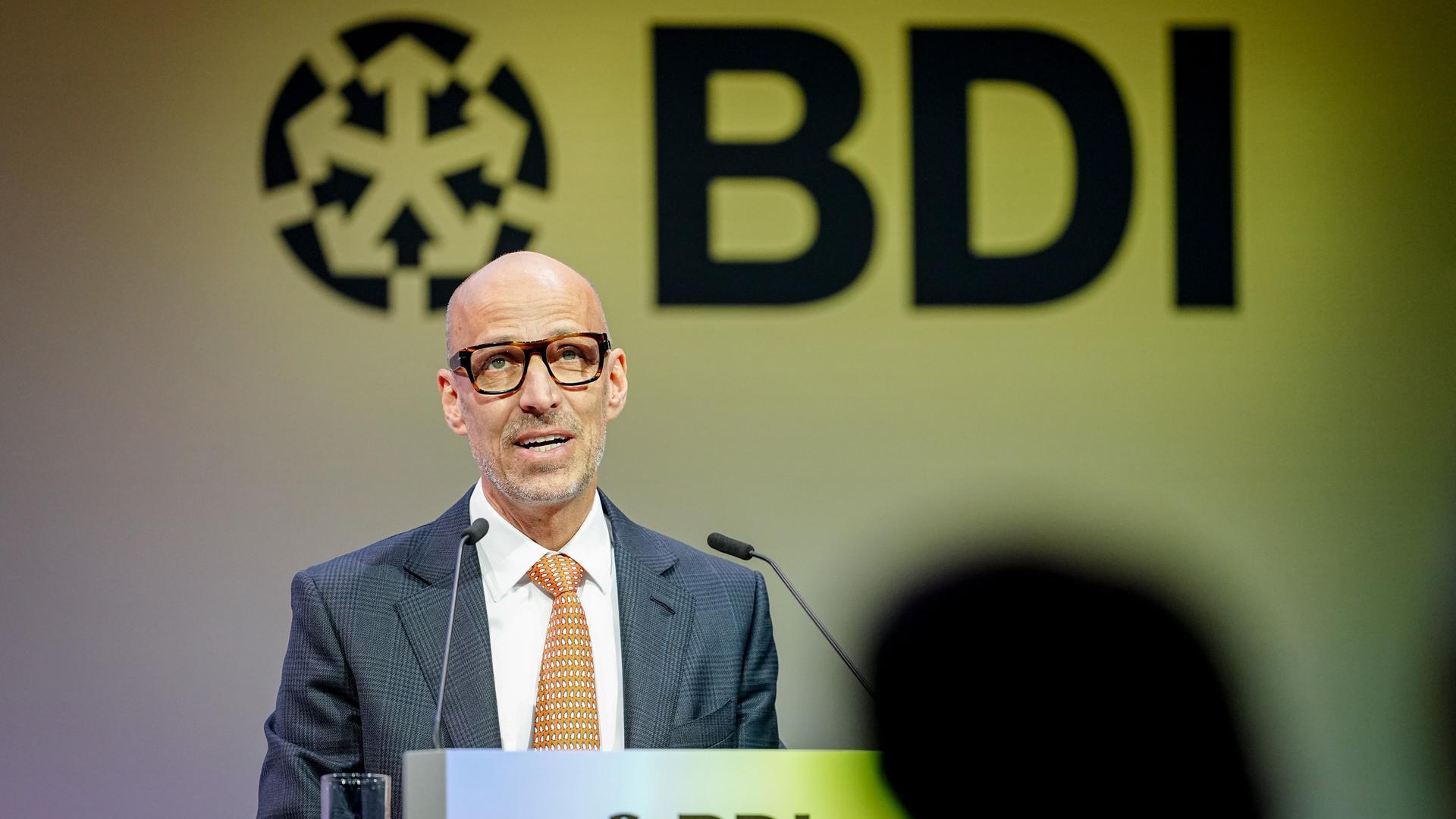 Peter Leibinger, Präsident des Bundesverbands der Deutschen Industrie, spricht beim Tag der deutschen Industrie. 