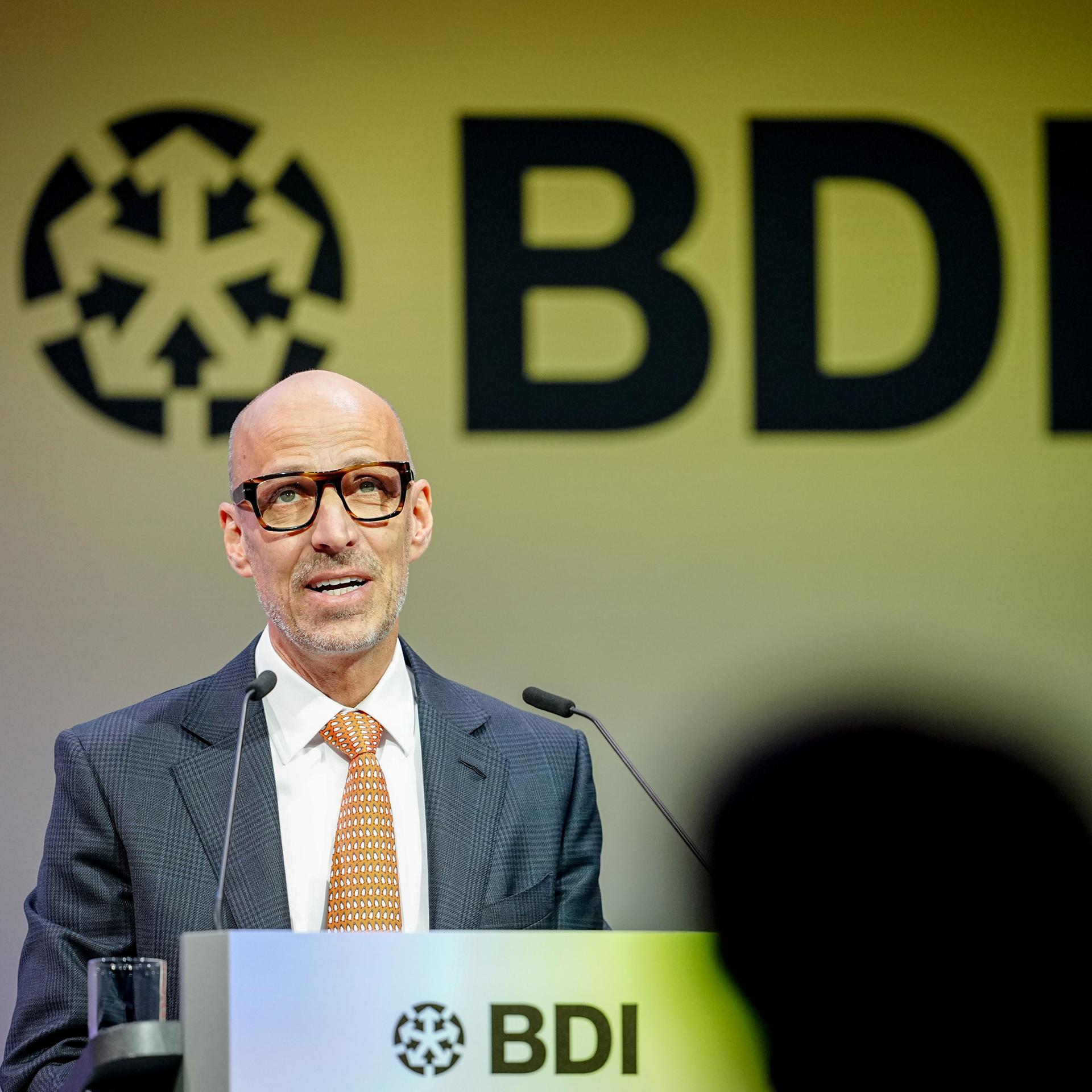 Peter Leibinger, Präsident des Bundesverbands der Deutschen Industrie, spricht beim Tag der deutschen Industrie. 