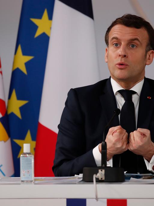 Frankreichs Präsident Emmanuel Macron bei einer Videokonferent mit den Staatschefs der G5-Sahel-Länder