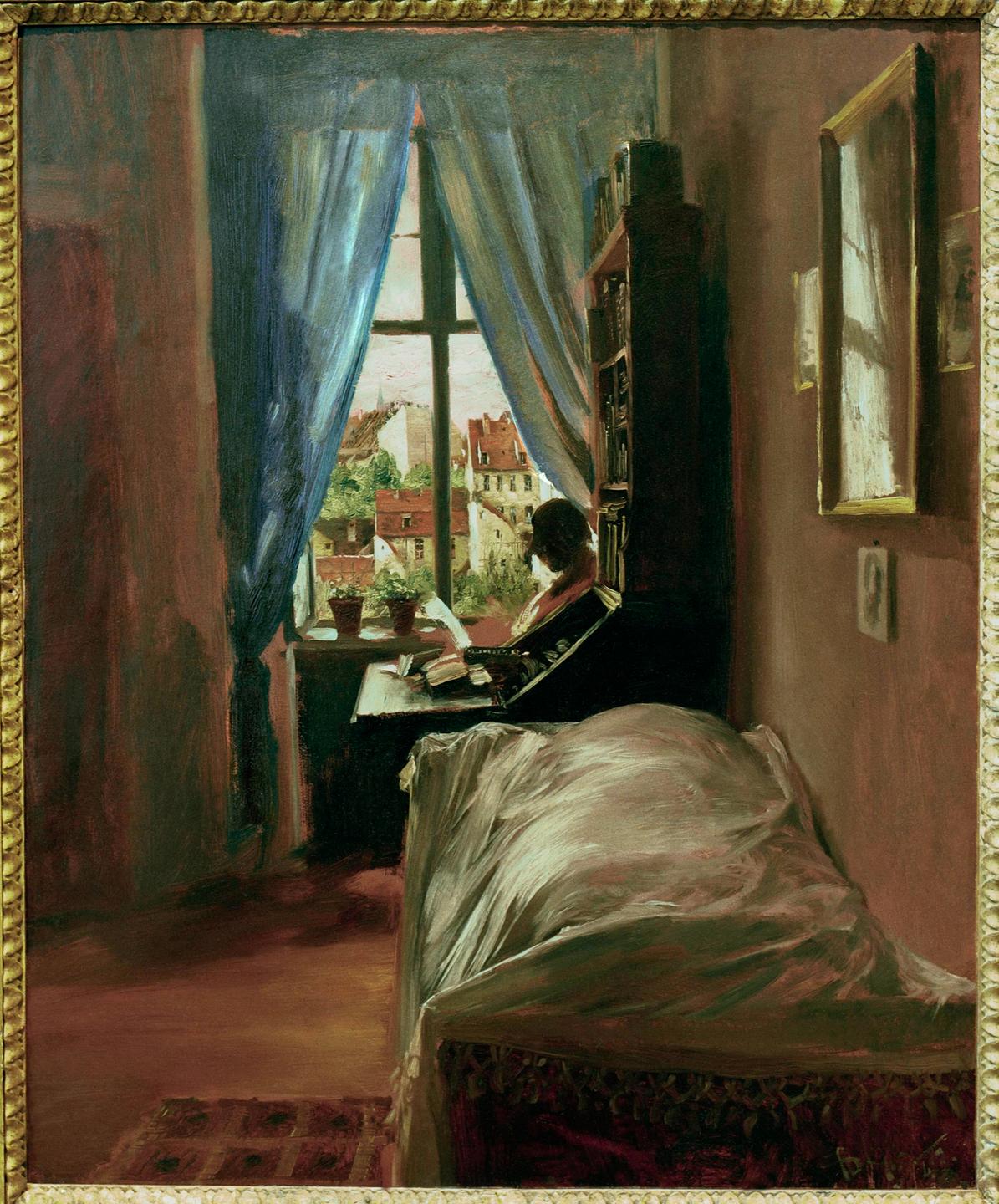 Das Gemälde von Adolph Menzen zeigt sein Schlafzimmer.