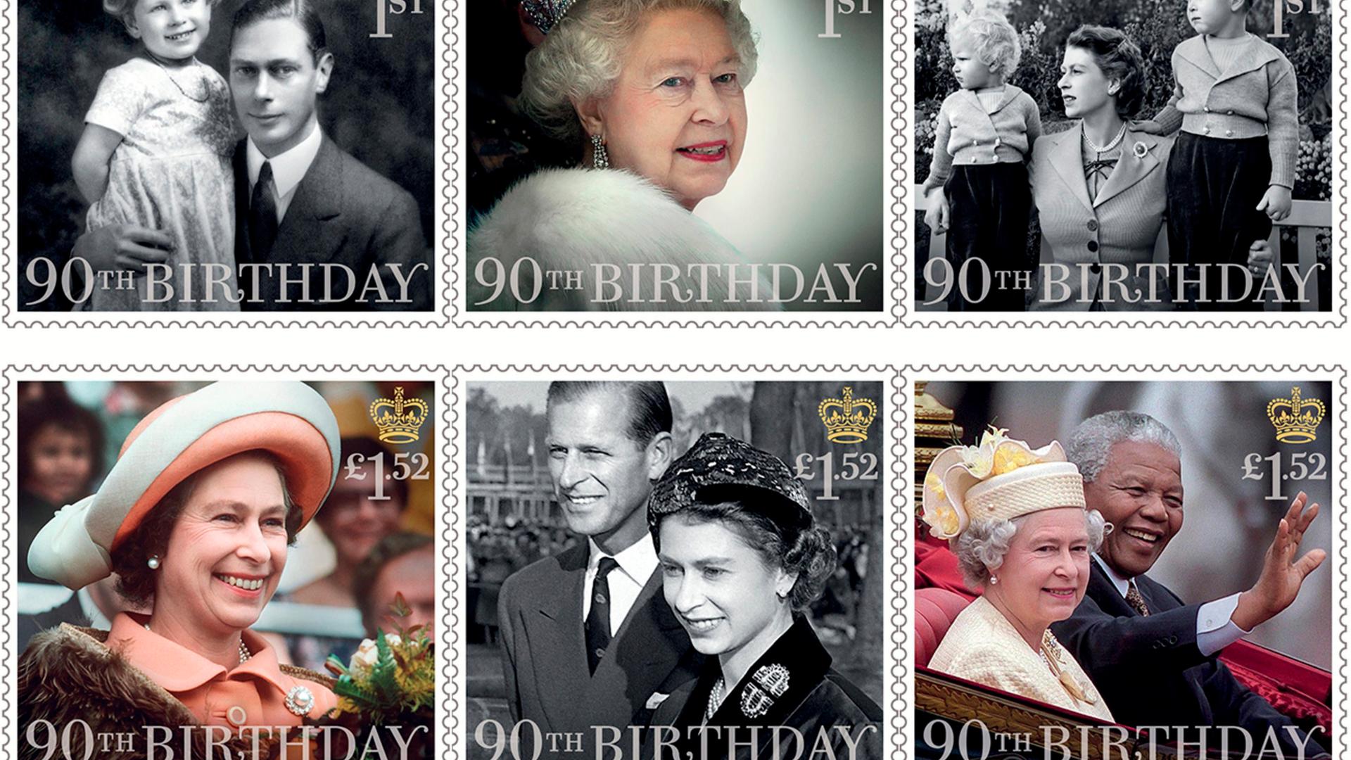 Englische Briefmarken zum 90. Geburtstag von Queen Elizabeth II. Englische Briefmarken zum 90. Geburtstag von Queen Elizabeth II.