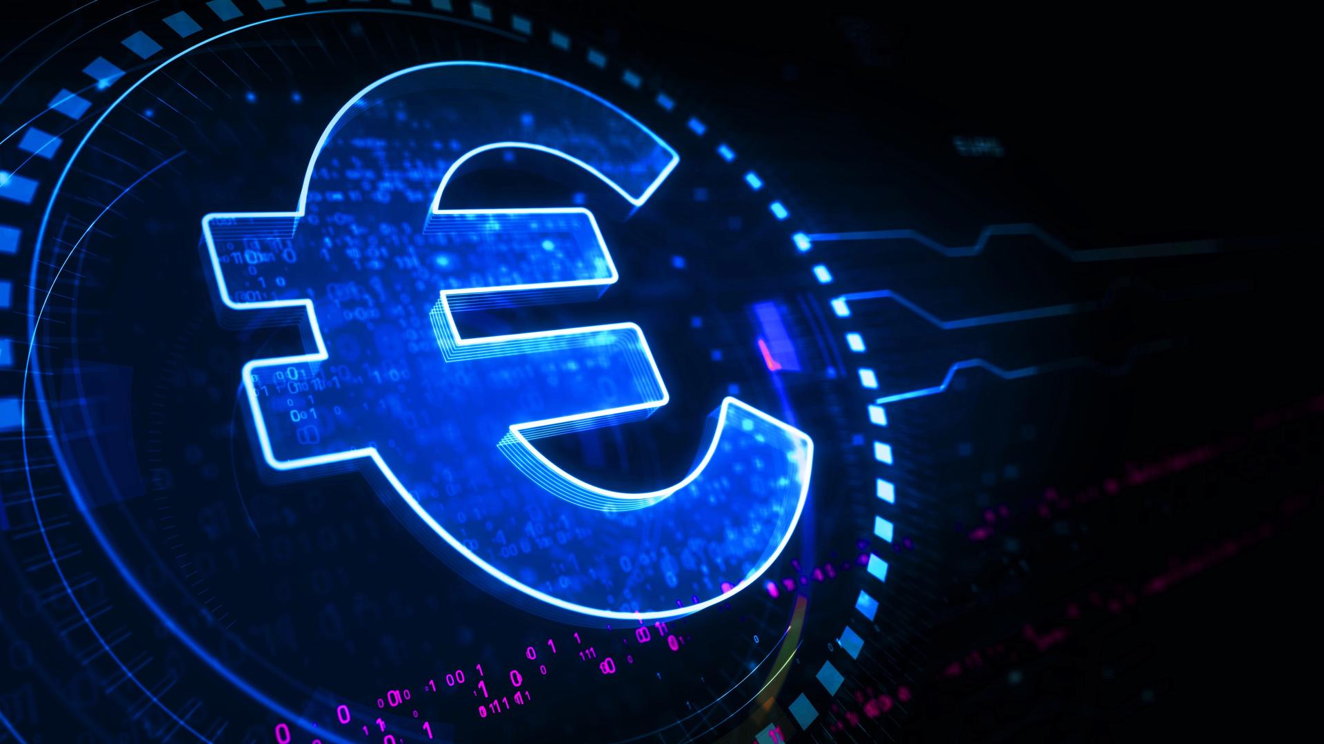 Euro-Stablecoin-Währungsgeschäft und digitales Geldsymbol