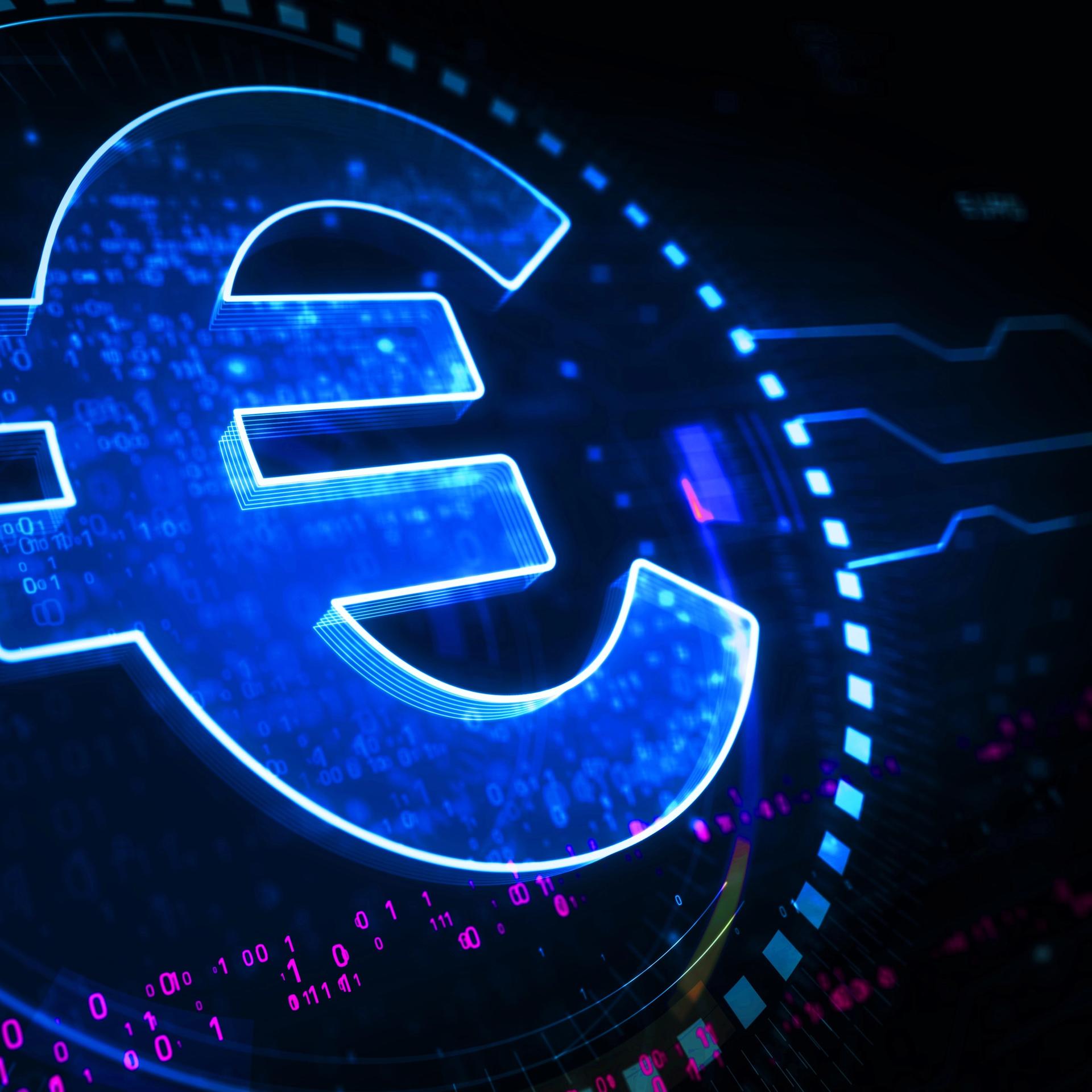 Euro-Stablecoin-Währungsgeschäft und digitales Geldsymbol, digitales Konzept.