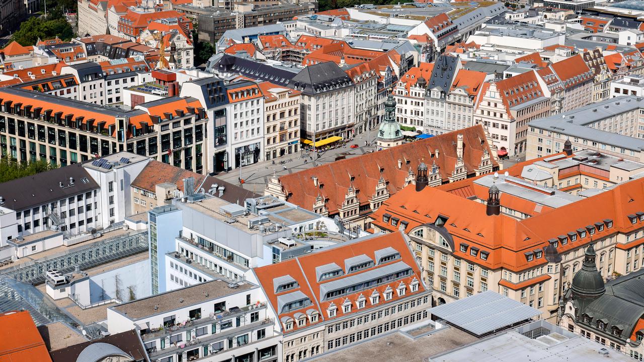 Die Altstadt von Leipzig aus der Vogelperspektive.