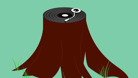 Illustration eines gefällten Baumstamms, der sich noch in der Erde befindet: Auf dem 