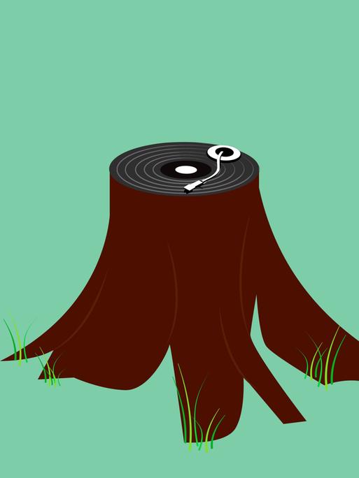 Illustration eines gefällten Baumstamms, der sich noch in der Erde befindet: Auf dem 