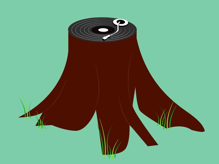 Illustration eines gefällten Baumstamms, der sich noch in der Erde befindet: Auf dem 