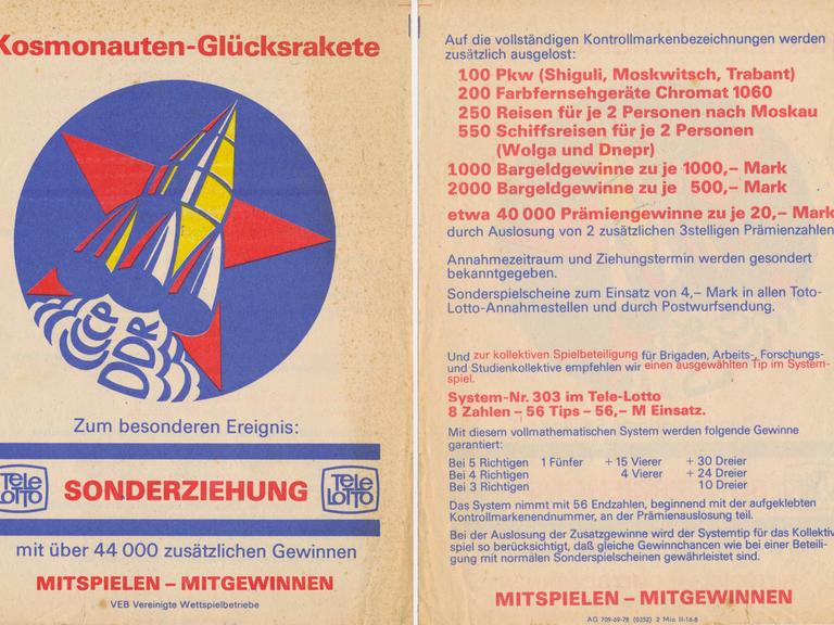 Das Info-Blatt zur Kosmonauten-Glücksrakete aus Anlass des Fluges von Sigmund Jähn ins orbitale Glück Saljut-6. 
