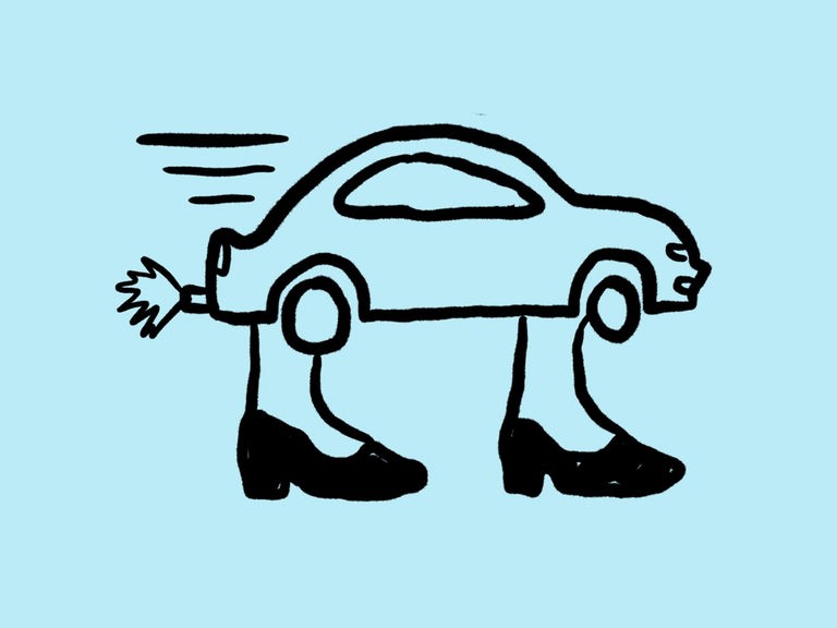Skizze von einem Auto mit überdimensionalen Damenbeinen vor hellblauem Hintergrund Skizze von einem Auto mit überdimensionalen Damenbeinen vor hellblauem Hintergrund