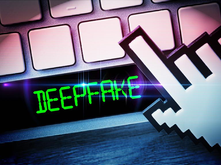 Fotomontage: Computertaste mit der Aufschrift Deepfake