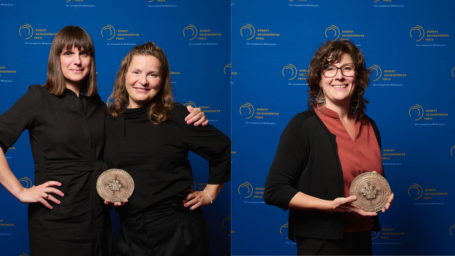 Die Gewinnerinnen des Robert Geisendörfer Preises: Patricia Pantel und Ilka Lorenzen (links) und Karen Muster (rechts)