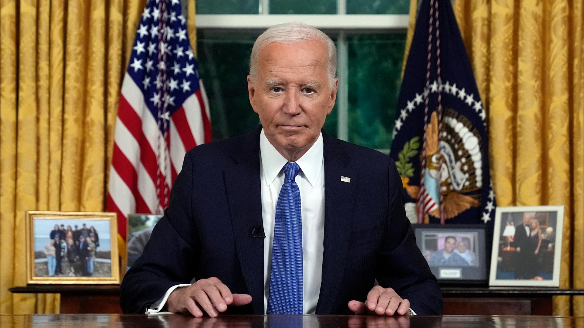 US-Präsident Joe Biden erklärt in seiner Rede an die Nation am 24. Juli 2024 seine Entscheidung, seine Kandidatur für die Wiederwahl zum Präsidenten der Demokraten aufzugeben.