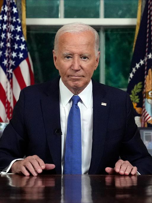 US-Präsident Joe Biden erklärt in seiner Rede an die Nation am 24. Juli 2024 seine Entscheidung, seine Kandidatur für die Wiederwahl zum Präsidenten der Demokraten aufzugeben.