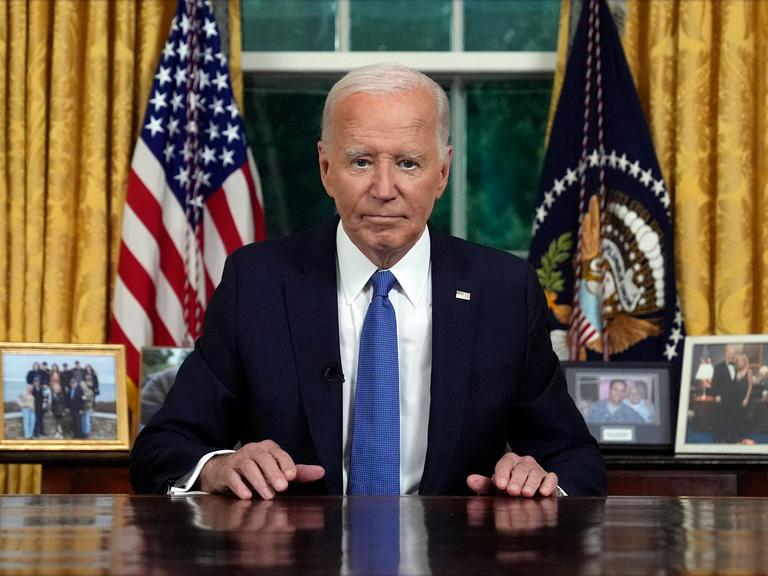 US-Präsident Joe Biden erklärt in seiner Rede an die Nation am 24. Juli 2024 seine Entscheidung, seine Kandidatur für die Wiederwahl zum Präsidenten der Demokraten aufzugeben.