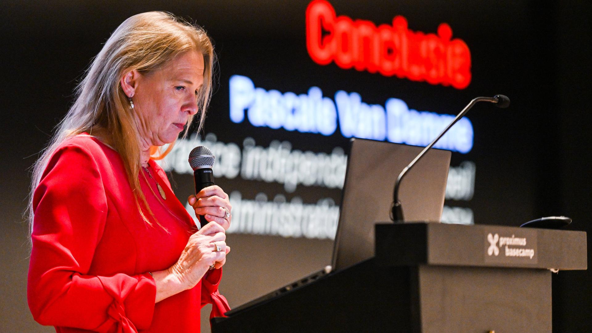 Die neue Präsidentin des belgischen Fußballverbandes Pascale Van Damme während der "Because We Care Conference 2023" Die neue Präsidentin des belgischen Fußballverbandes Pascale Van Damme während der "Because We Care Conference 2023"