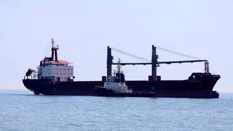 Der Frachter Fulmar S am 7. August auf dem Weg zum Hafen in Tschornomorsk an der ukrainischen Schwarzmeerküste.