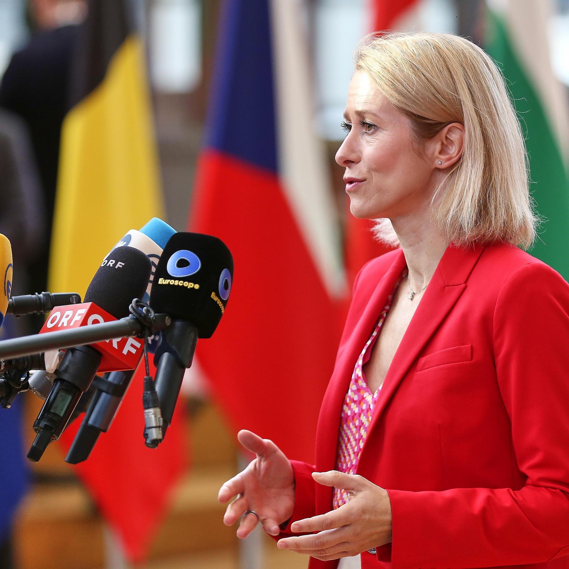 EU-Gipfel: Kaja Kallas, EU-Außenbeauftragte und Vizepräsidentin der Europäischen Kommission, gibt ein Statement ab.