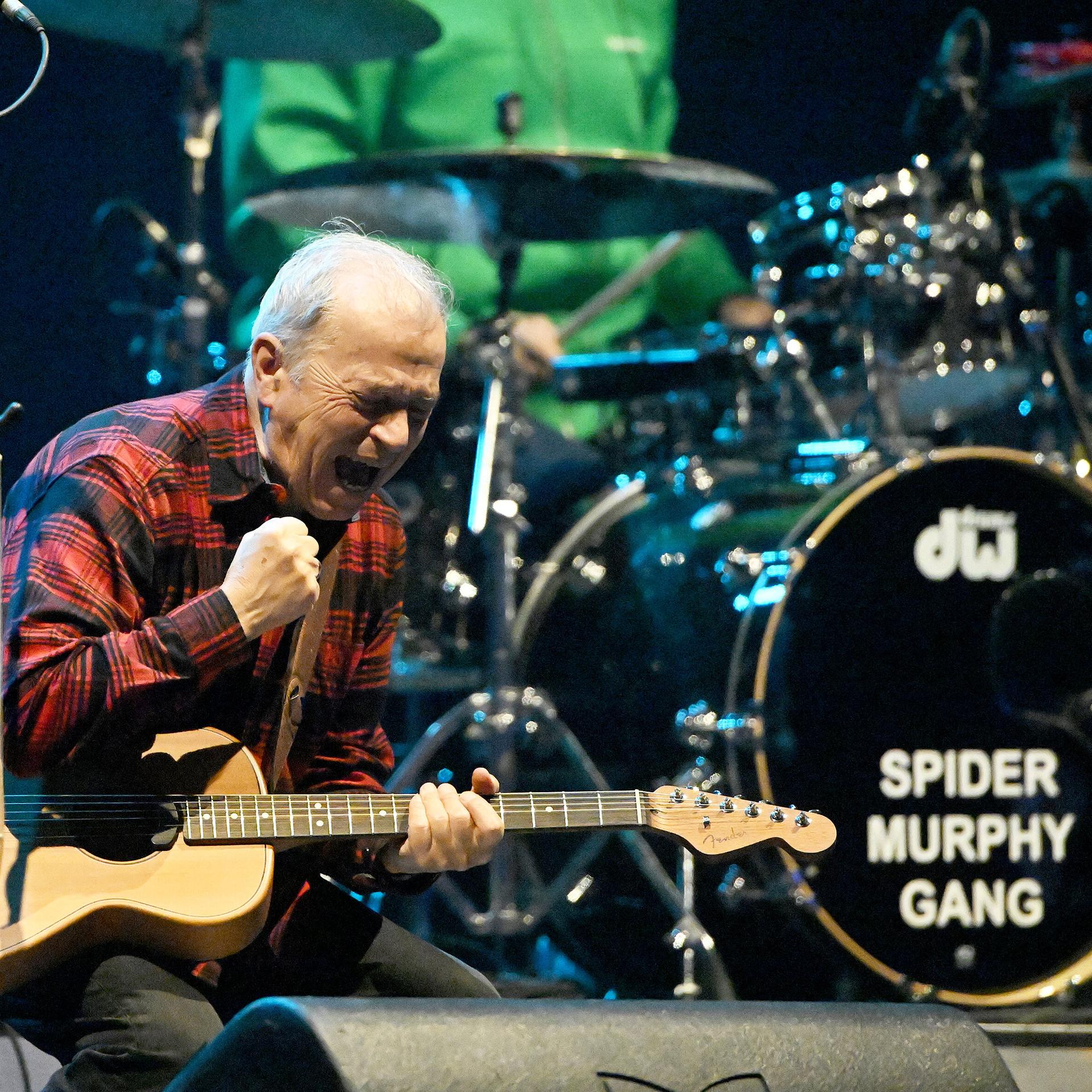 Sänger von Gitarrist der Spider Murphy Gang, Günther Sigl, bei einem Konzert auf der Bühne