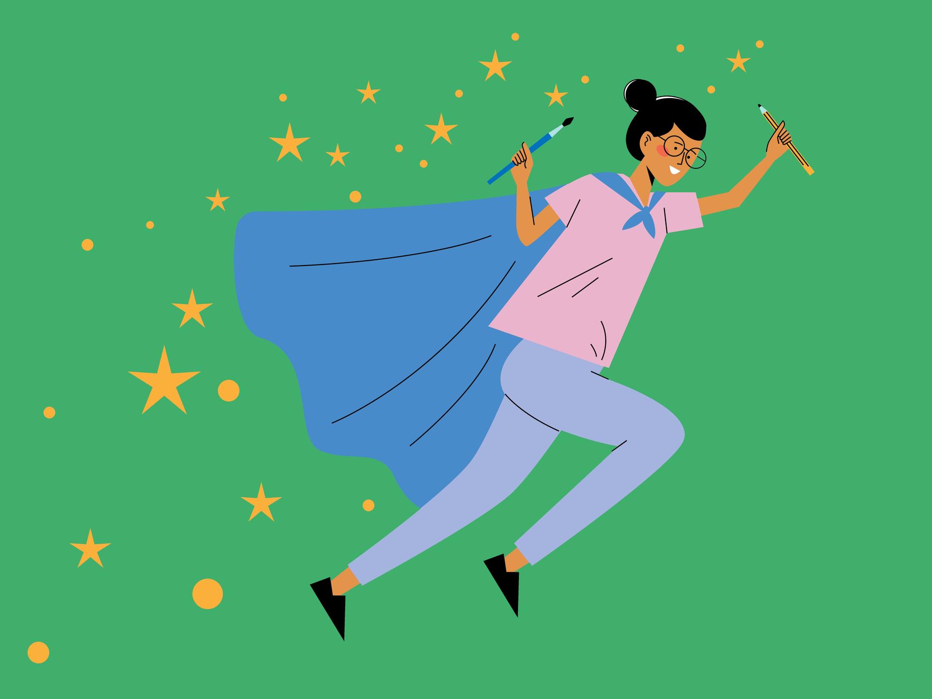 Illustration zeigt ein Mädchen in Superheldin-Outfit. 