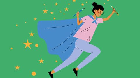 Illustration zeigt ein Mädchen in Superheldin-Outfit. 