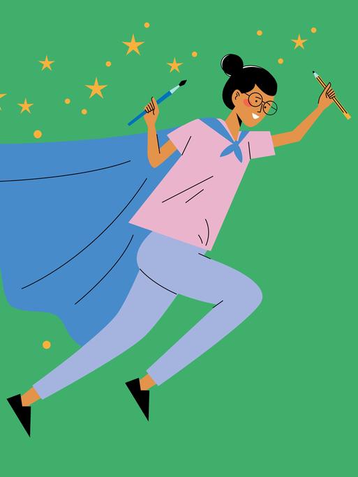 Illustration zeigt ein Mädchen in Superheldin-Outfit. 