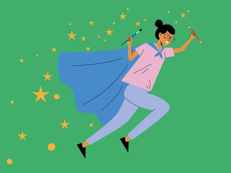 Illustration zeigt ein Mädchen in Superheldin-Outfit. 