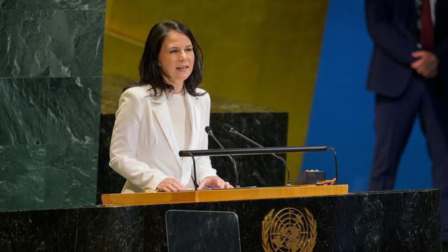 Annalena Baerbock hält eine Rede nach ihrer Wahl zur Präsidentin von der UNO-General-Versammlung.