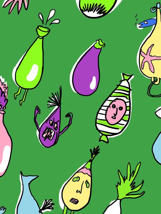 Illustration bunter doku drops vor grünem Hintergrund Illustration bunter doku drops vor grünem Hintergrund