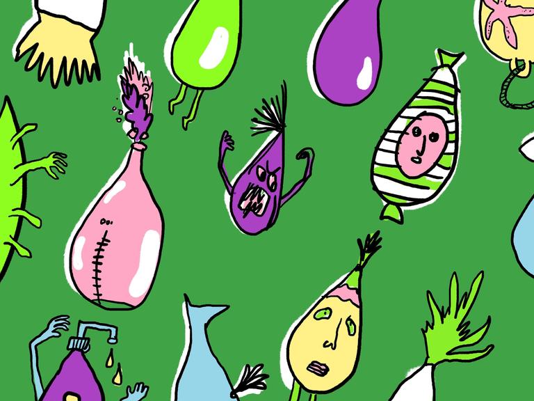 Illustration bunter doku drops vor grünem Hintergrund Illustration bunter doku drops vor grünem Hintergrund