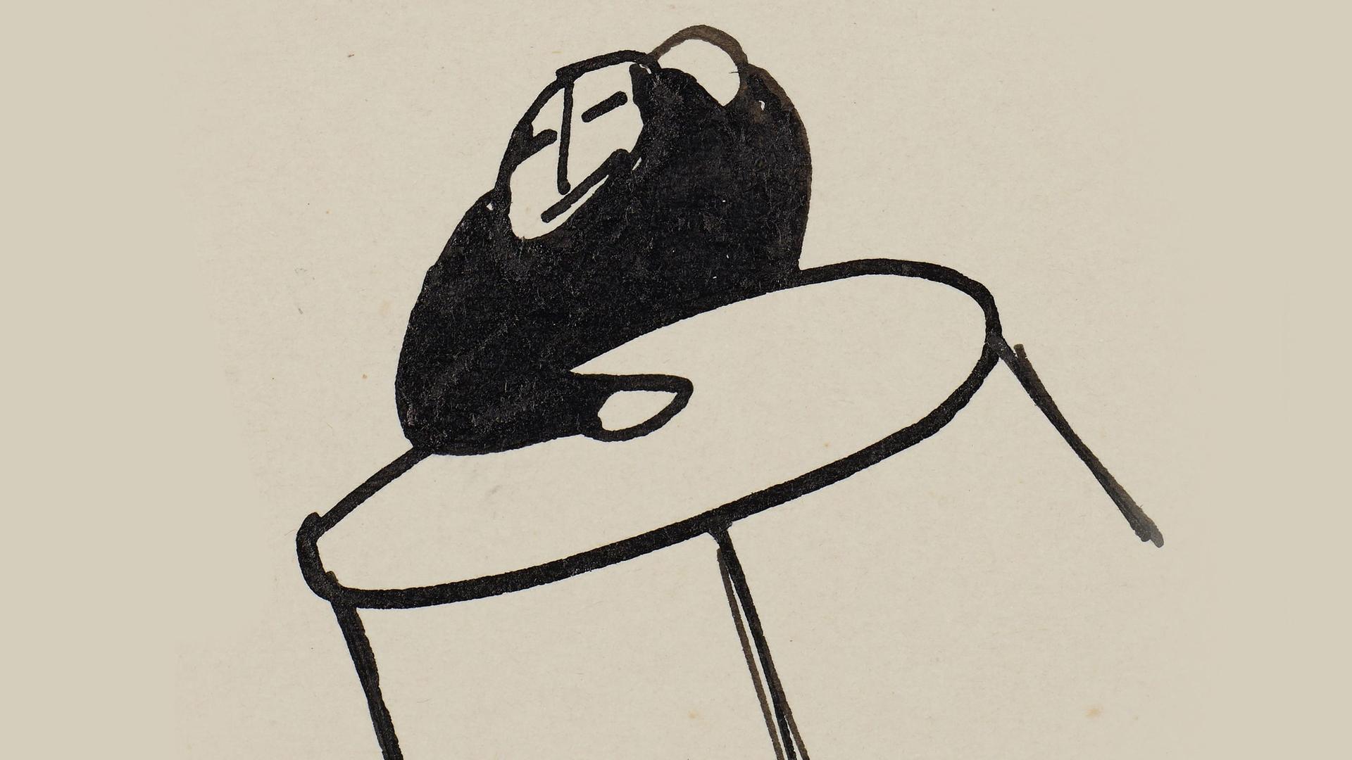 Kafkas Zeichnung eines Menschen an einem Tisch