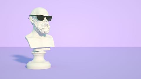 Eine antike Büste von Sokrates, die eine schwarze Sonnenbrille trägt.