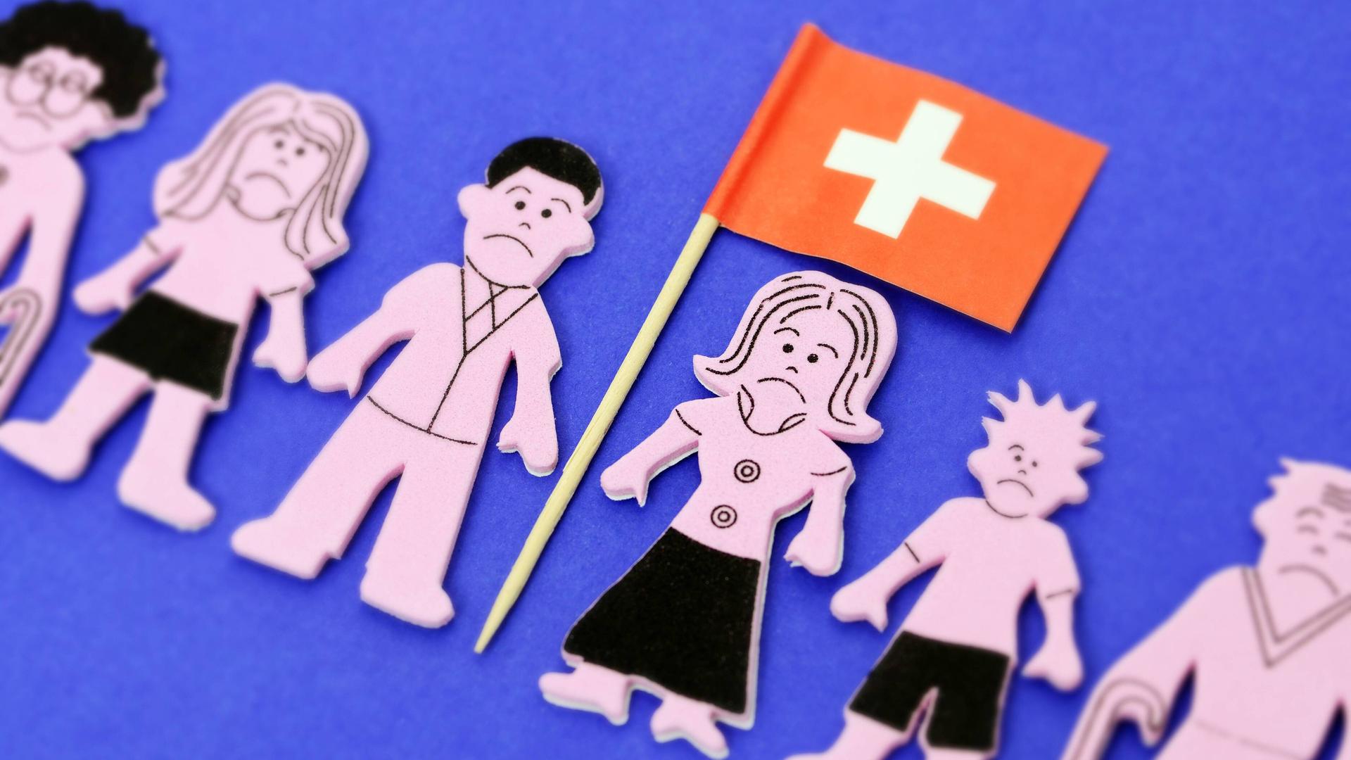 Schweizer Fahne und Männchen symbolisieren die Einwanderungsbegrenzung.