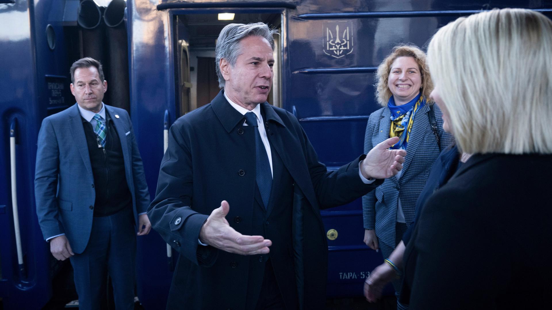 US-Außenminister Antony Blinken kommt am 14. Mai mit dem Zug in Kiew an