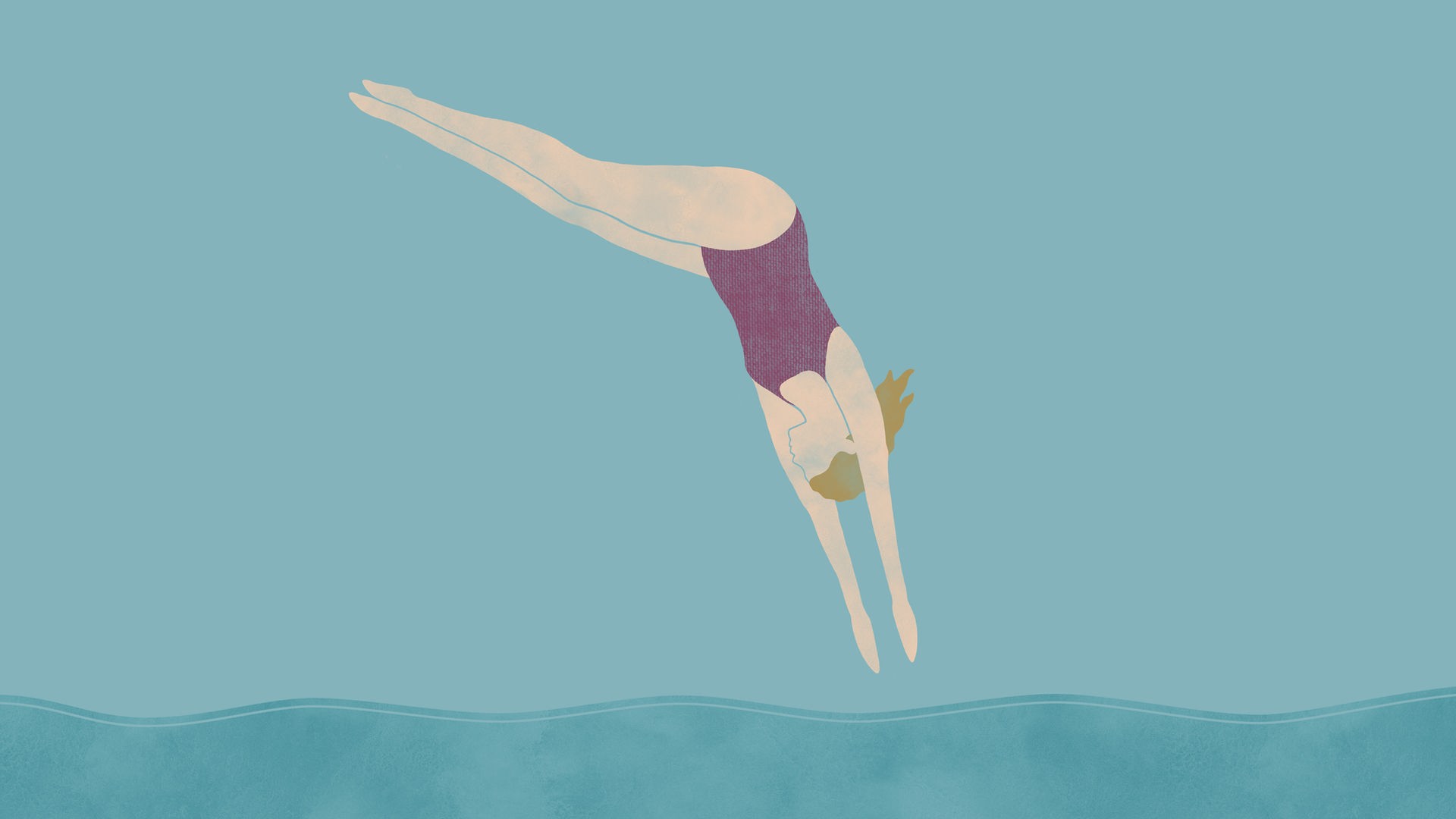 Die Turmspringerinnen: Die Zeichnung zur Episode 5 des Podcasts zeigt eine Turmspringerin kurz bevor sie gestreckt kopfüber ins Wasser eintaucht.