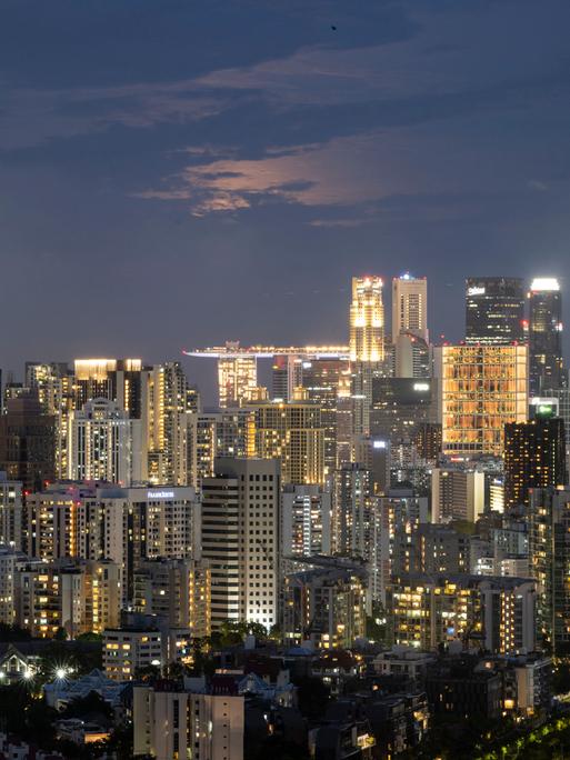 DieSkyline von Singapur ist geprägt von Wolkenkratzern zahlreicher Firmen.