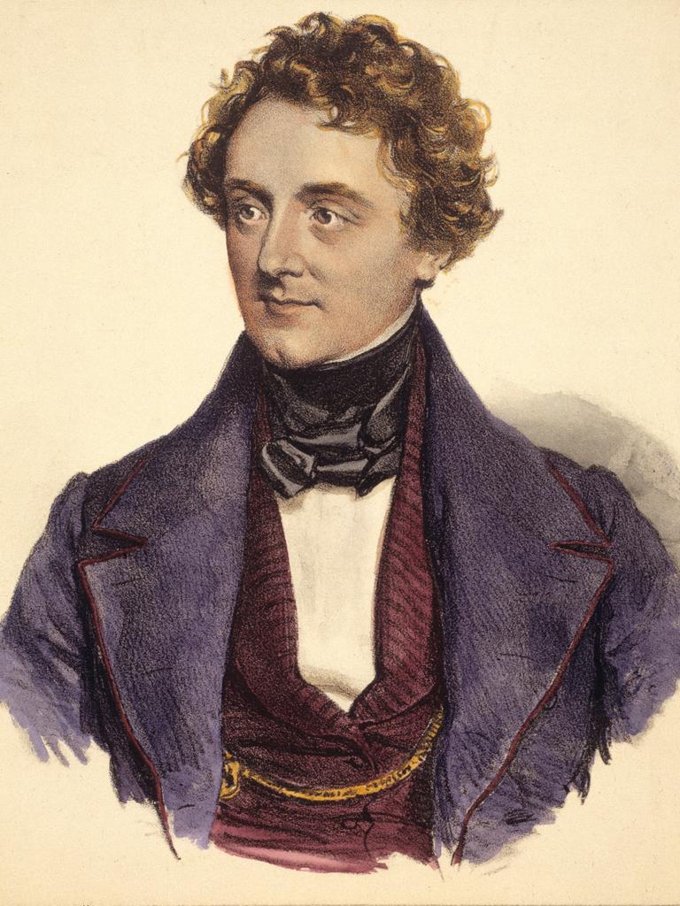 Eine nachträglich kolorierte Lithografie von Josef Kriehuber (1800-1876) zeigt Johann Nestroy.