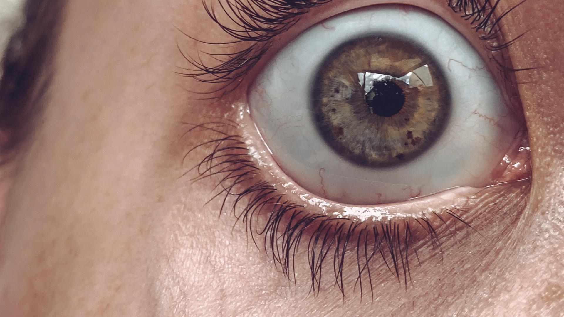 Ein weit aufgerissenes menschliches Auge