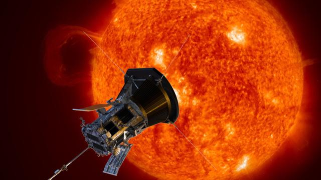 Die Raum-Sonde "Parker Solar Probe" in der Nähe der Sonne (Grafik) 
