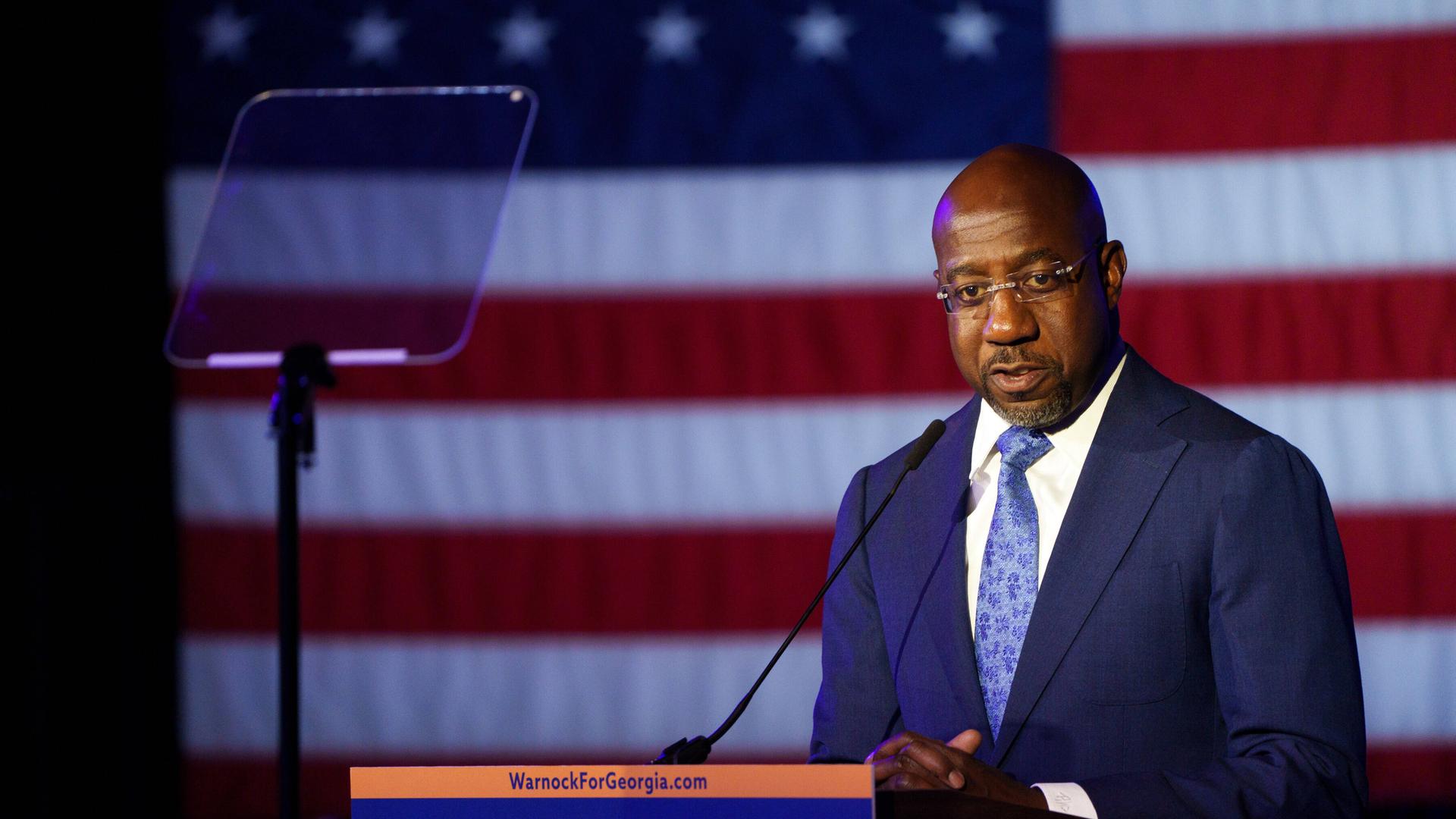 Raphael Warnock, Senatskandidat der Demokraten in Georgia auf der Wahlparty nach den Midterms 2022 Raphael Warnock, Senatskandidat der Demokraten in Georgia auf der Wahlparty nach den Midterms 2022