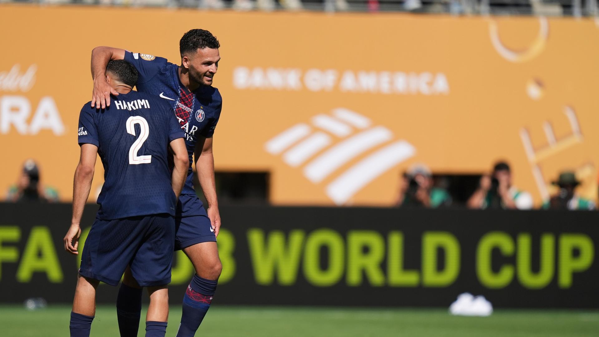 Eine Szene aus dem Spiel zwischen Paris Saint-Germain und Real Madrid bei der Club-WM. Eine Szene aus dem Spiel zwischen Paris Saint-Germain und Real Madrid bei der Club-WM.