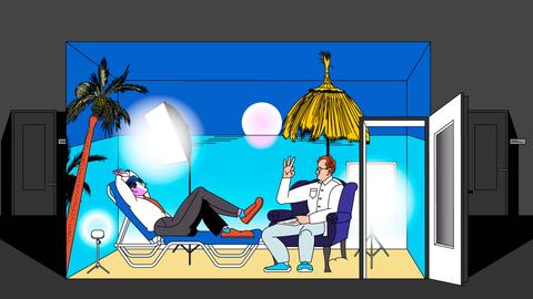 Erste Übung: Künstliches Sonnenbaden vor Strandkulisse.