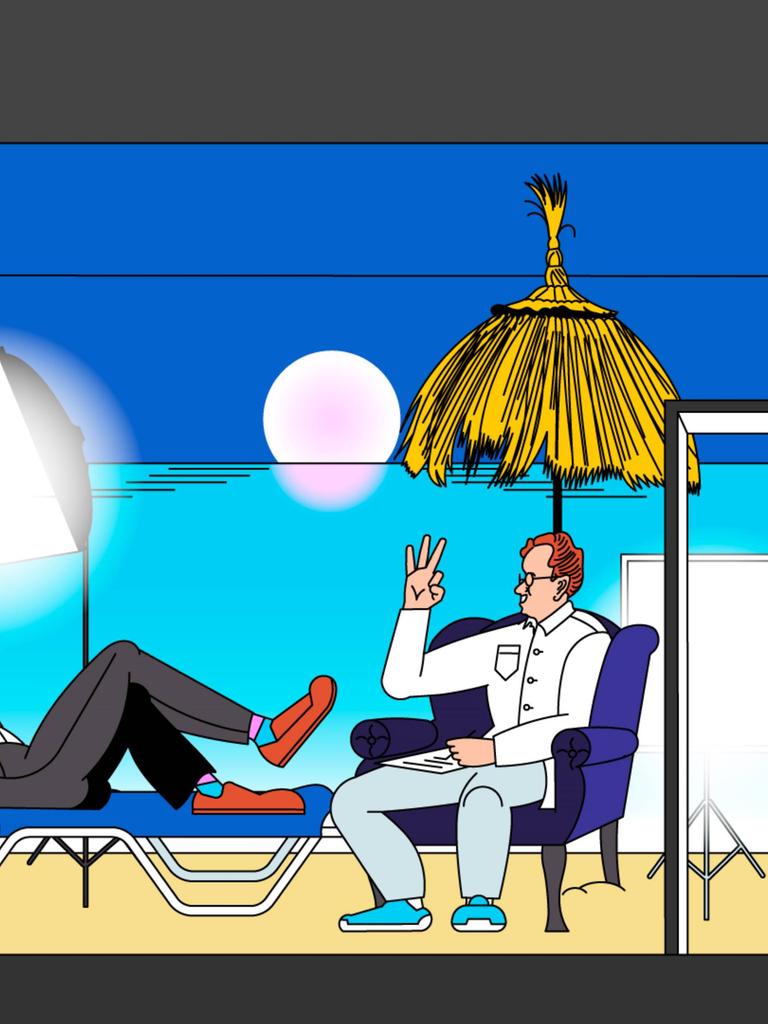 Erste Übung: Künstliches Sonnenbaden vor Strandkulisse.