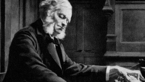 César Franck, orgelspielend auf einem Gemälde von Jeanne Rongier. 