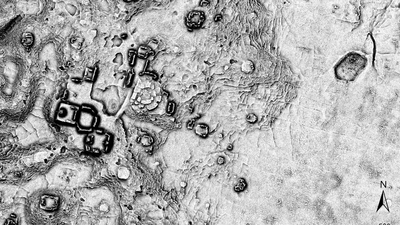 Auf diesem vom mexikanischen Institut INAH zur Verfügung gestellten LiDAR-Bild ist der Kern der Maya-Siedlung Minanbé zu sehen. 
