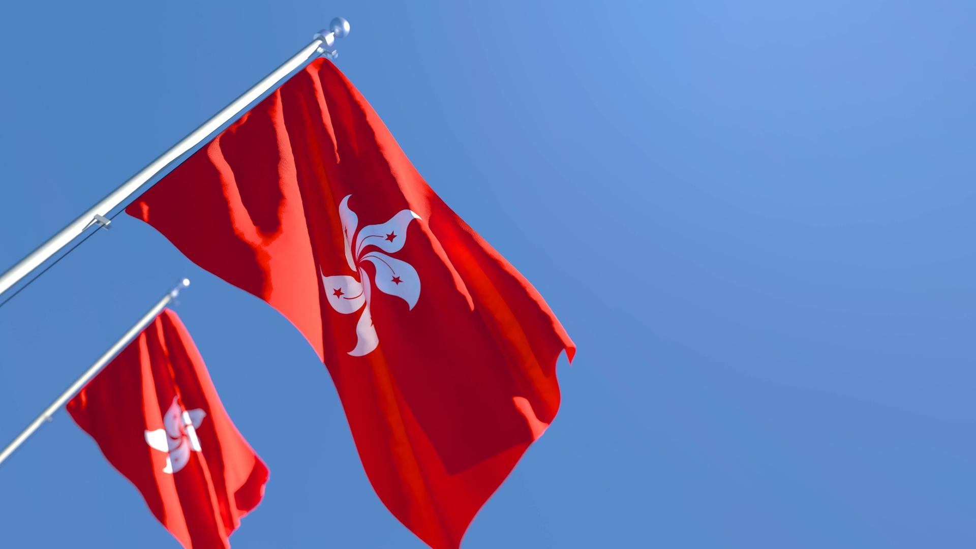 3D rendering of the national flag of Hong Kong waving in the wind against a blue sky , 33189860.jpg, hong, kong, flag, hong kong, china, national, nationality, wind, flagpole, flying, flutters, realistic, waving, symbol, blowing, government, wave, freedom, patriotic, patriotism, country, 3d, fabric, textile, silk, celebration, render, banner, background, state, holiday, flagstaff, rendering, symbolic, blue, sky, independence, nation, pole, emblem, seamless, travel, politics,