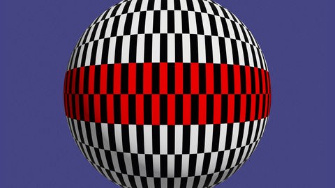 Illustration einer schwarz-weiß-roten 3D-Kugel vor violettem Hintergrund. Illustration einer schwarz-weiß-roten 3D-Kugel vor violettem Hintergrund.
